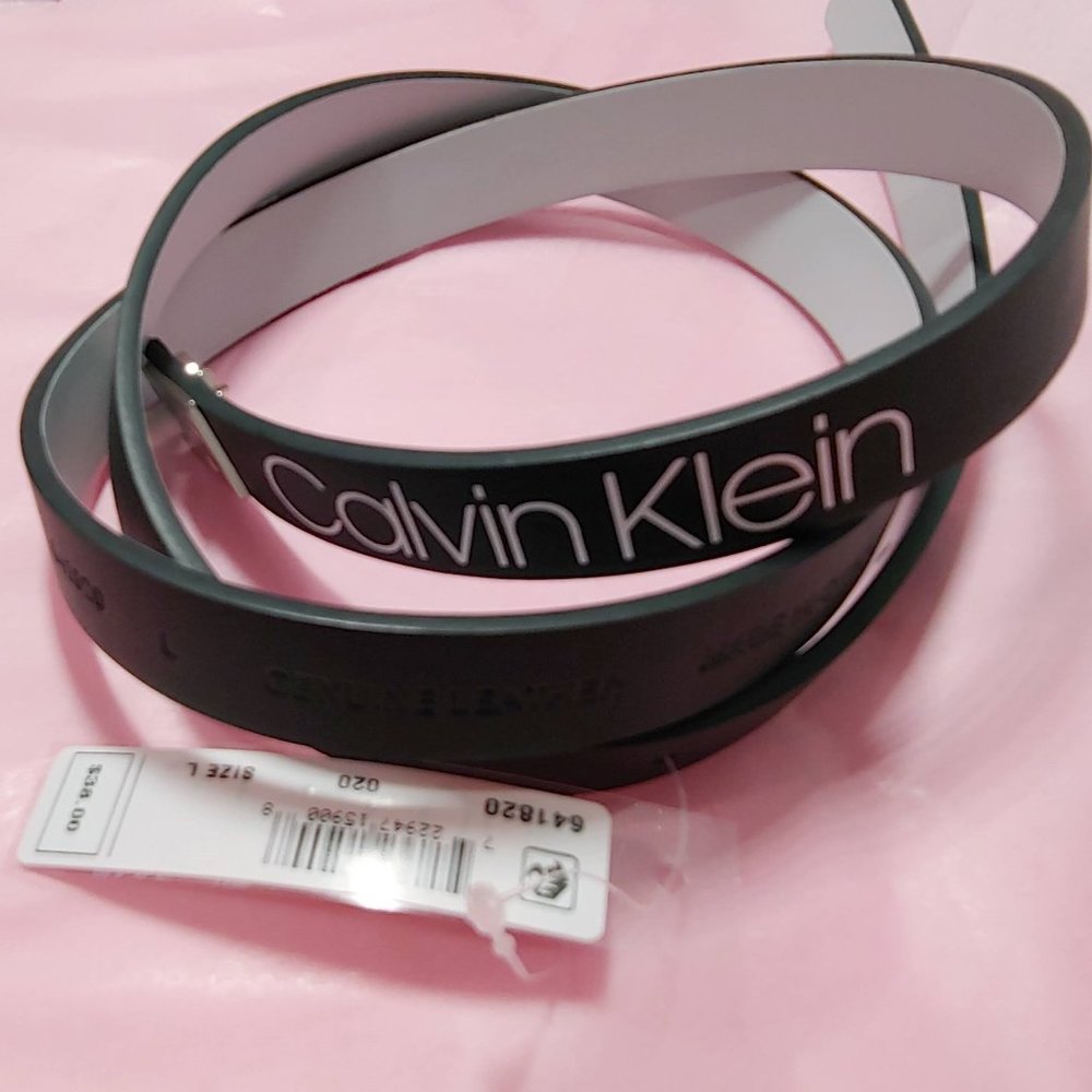 Calvin Klein Skinny Flat Strap Belt -Black/SilverL